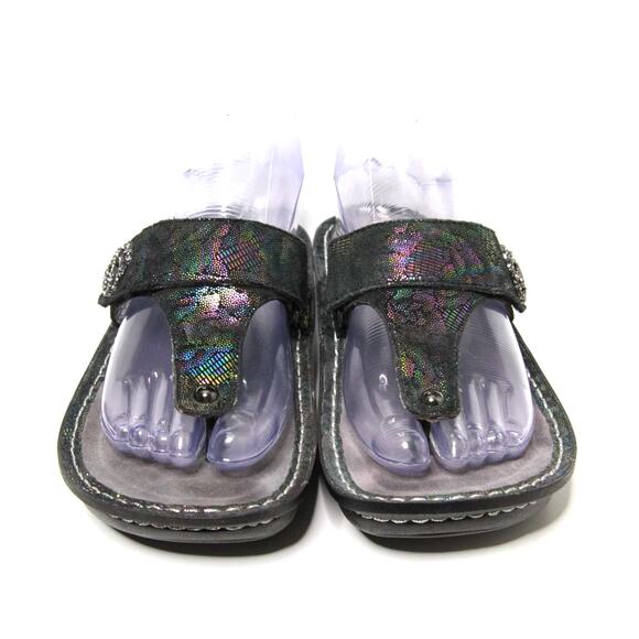 Alegria Carina Rainbow Irridescent Leather Thong Slip On Sandals Sz 37 US 7-7.5 - Picture 5 of 10